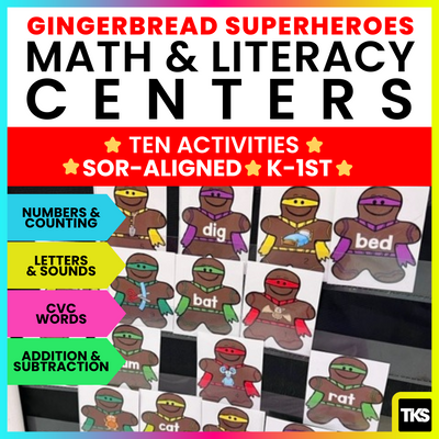 Gingerbread Superheroes Math and Literacy Centers!