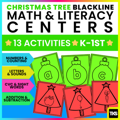 Christmas Tree Blackline Math and Literacy Centers