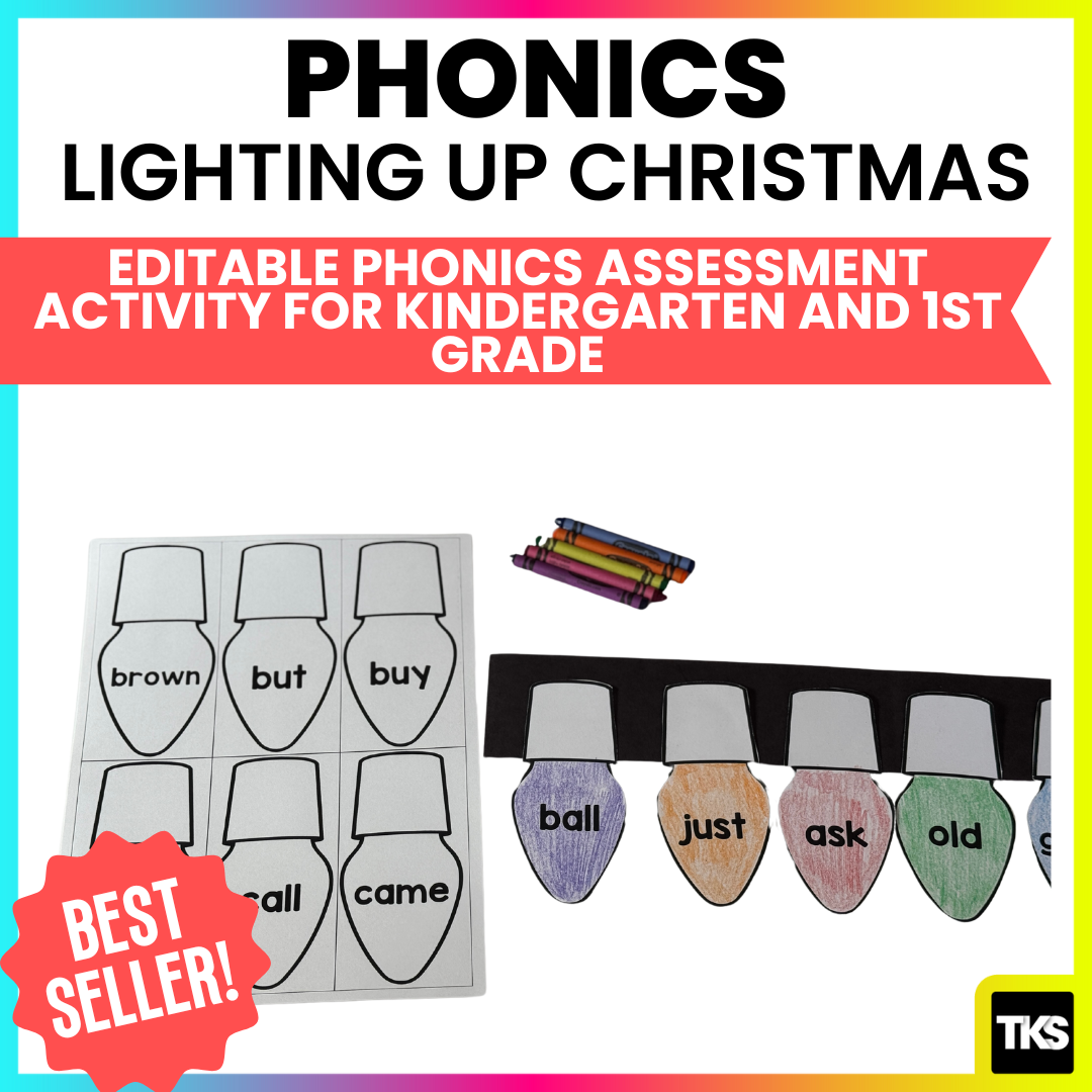 Lighting Up Christmas- Editable Phonics & Sight Word Project for Kindergarten