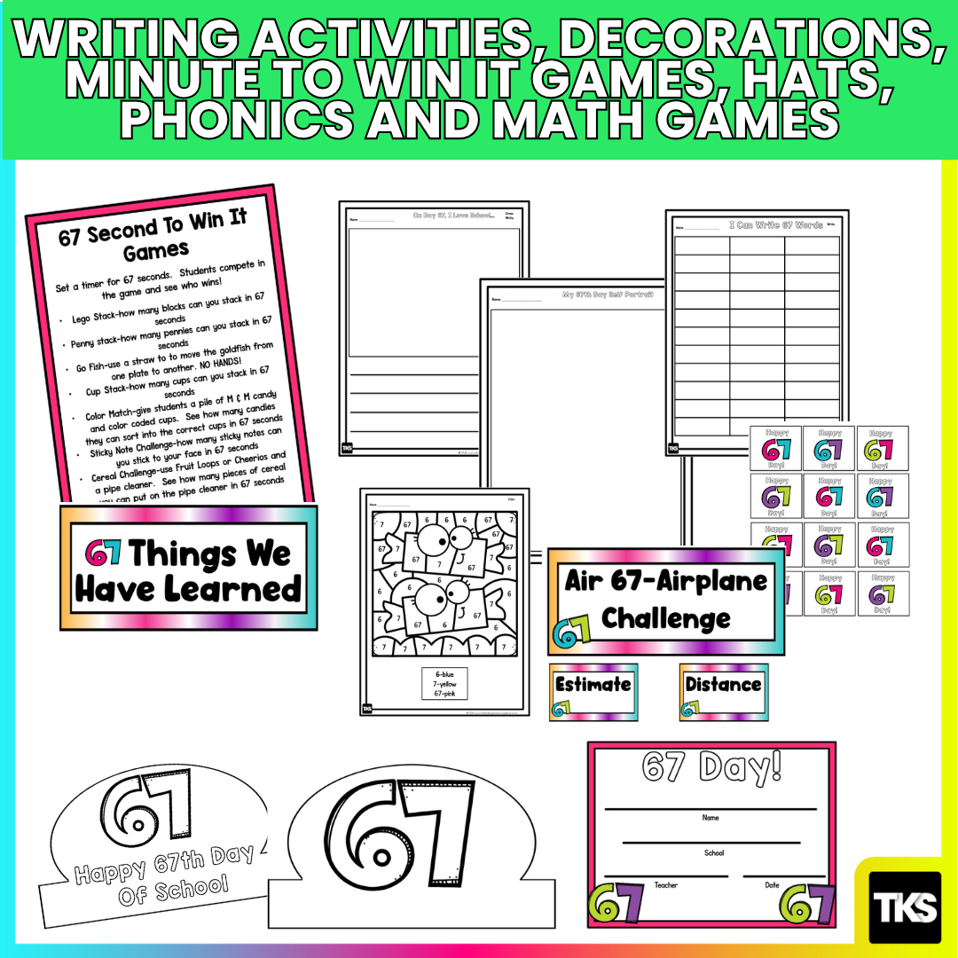 67th Day of School Activities | Games, STEM, Writing, Math & Celebration Ideas