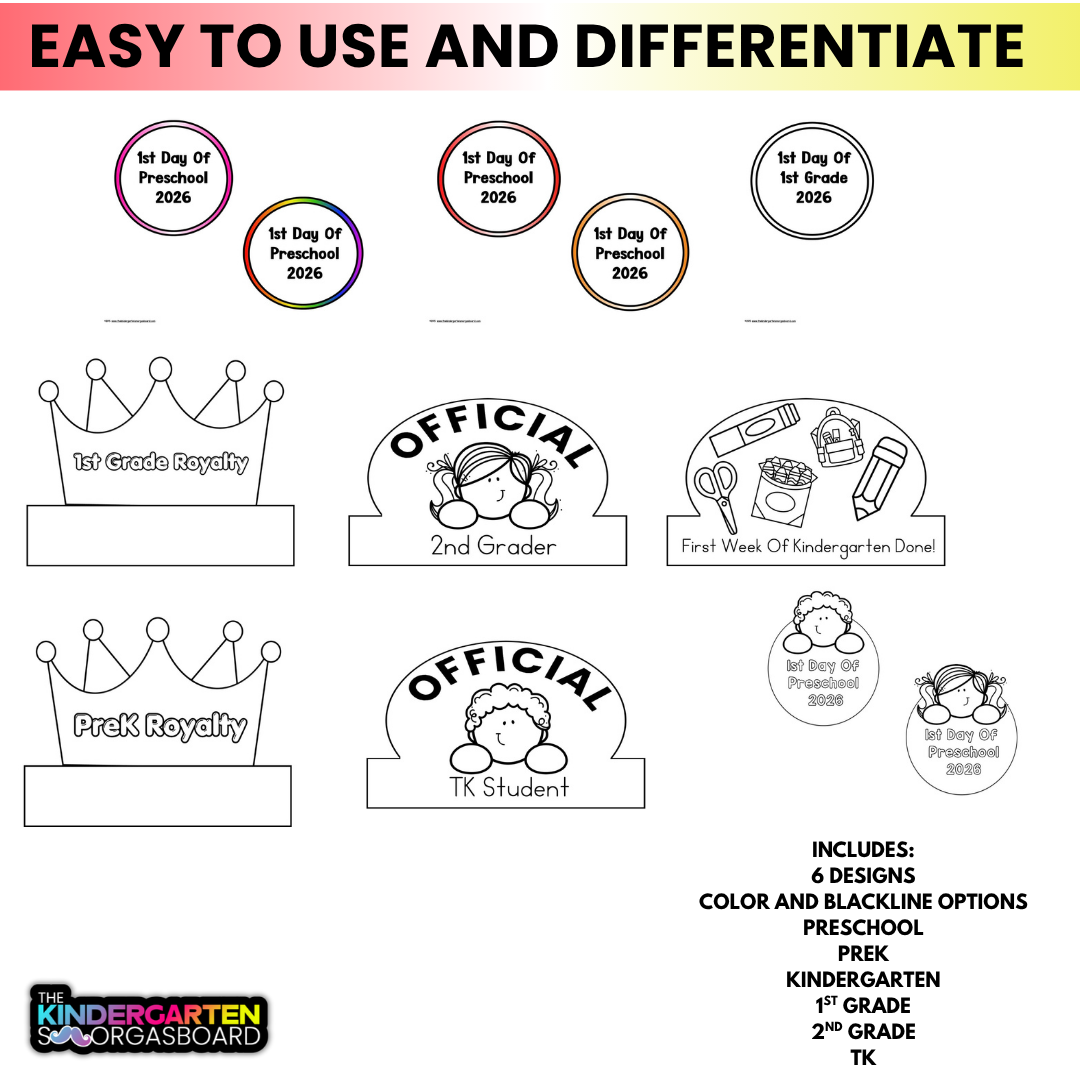 First Day of School Hats And First Day Crowns