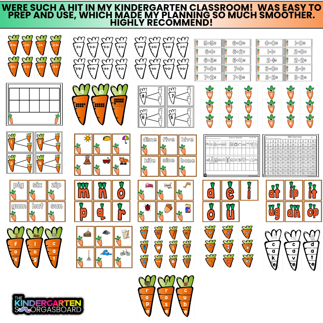 Spring Activities And Centers: Tops and Bottoms: Carrot Math and Phonics