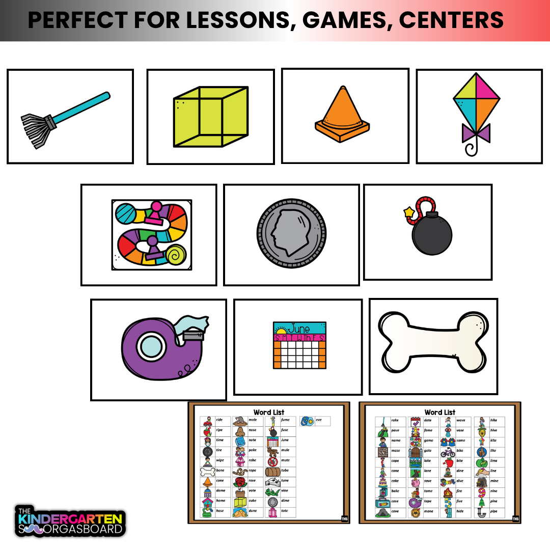 Large CVC-E Picture Cards For CVCE Words: Phonics Flashcards