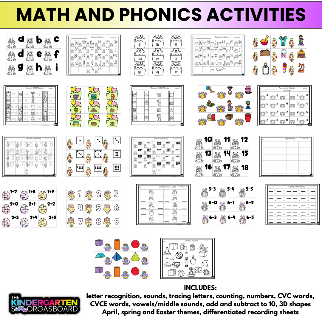 Sensory Bins Kindergarten Math & Phonics Centers | April, Spring And Easter