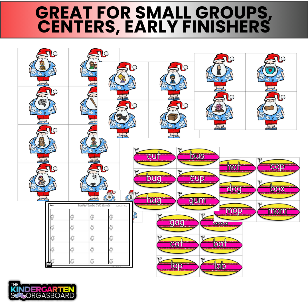 Christmas CVC Words: Surfin Santa CVC Words Activity