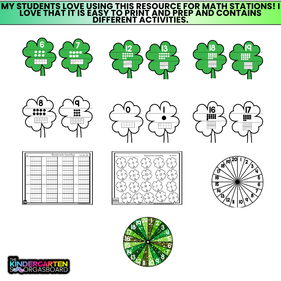 St. Patrick's Day Activities:  Shamrock Numbers & Counting Puzzles