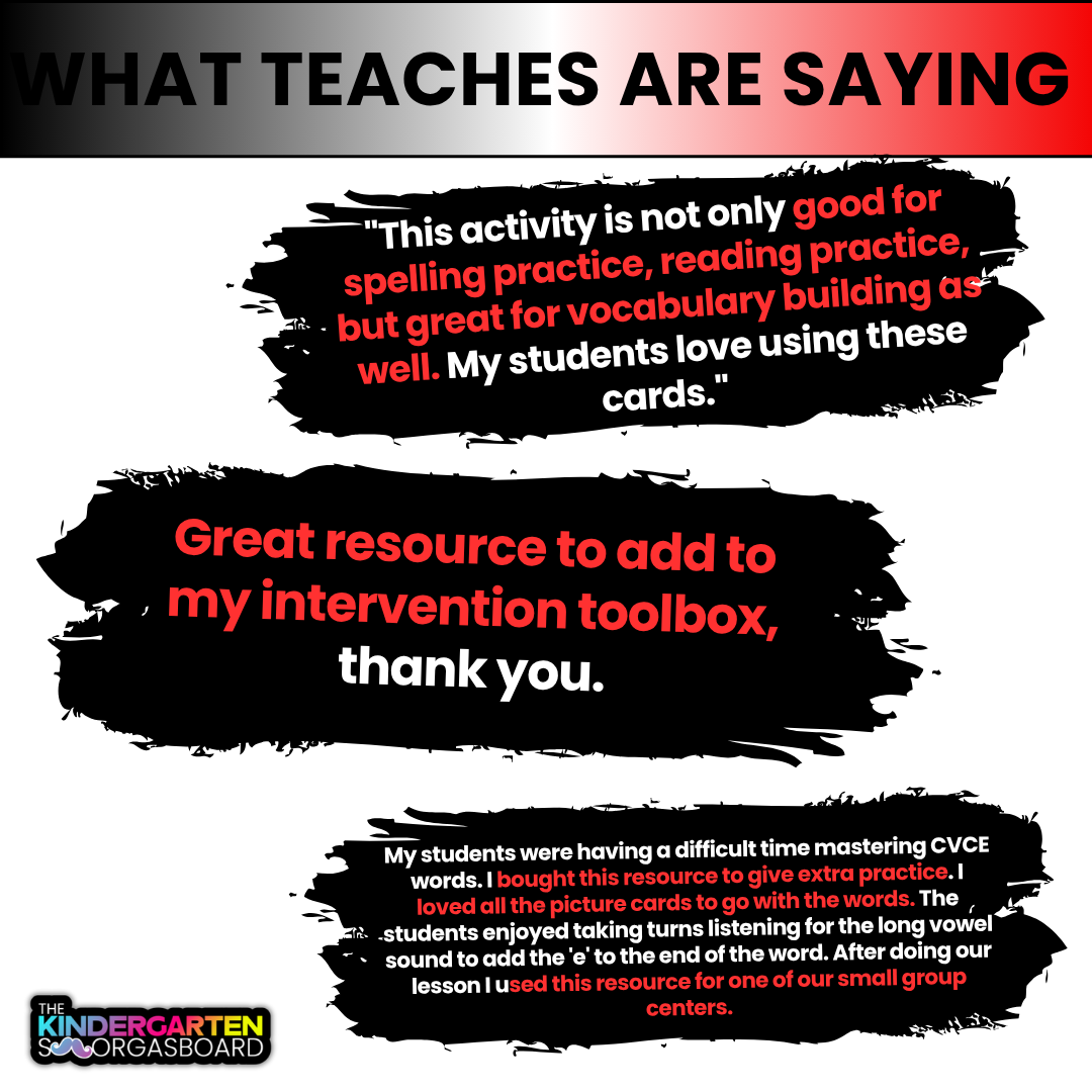 Large CVC-E Picture Cards For CVCE Words: Phonics Flashcards