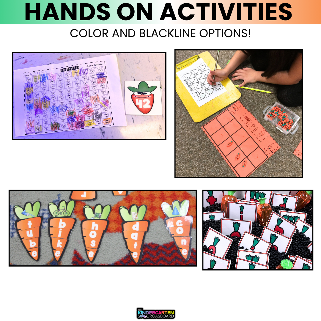 Spring Activities And Centers: Tops and Bottoms: Carrot Math and Phonics