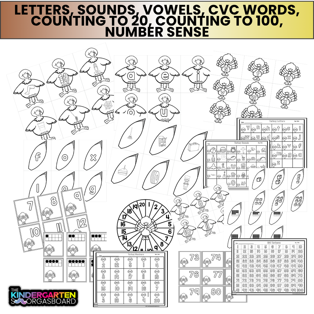 Turkeys: Blackline Thanksgiving Math and Literacy Centers