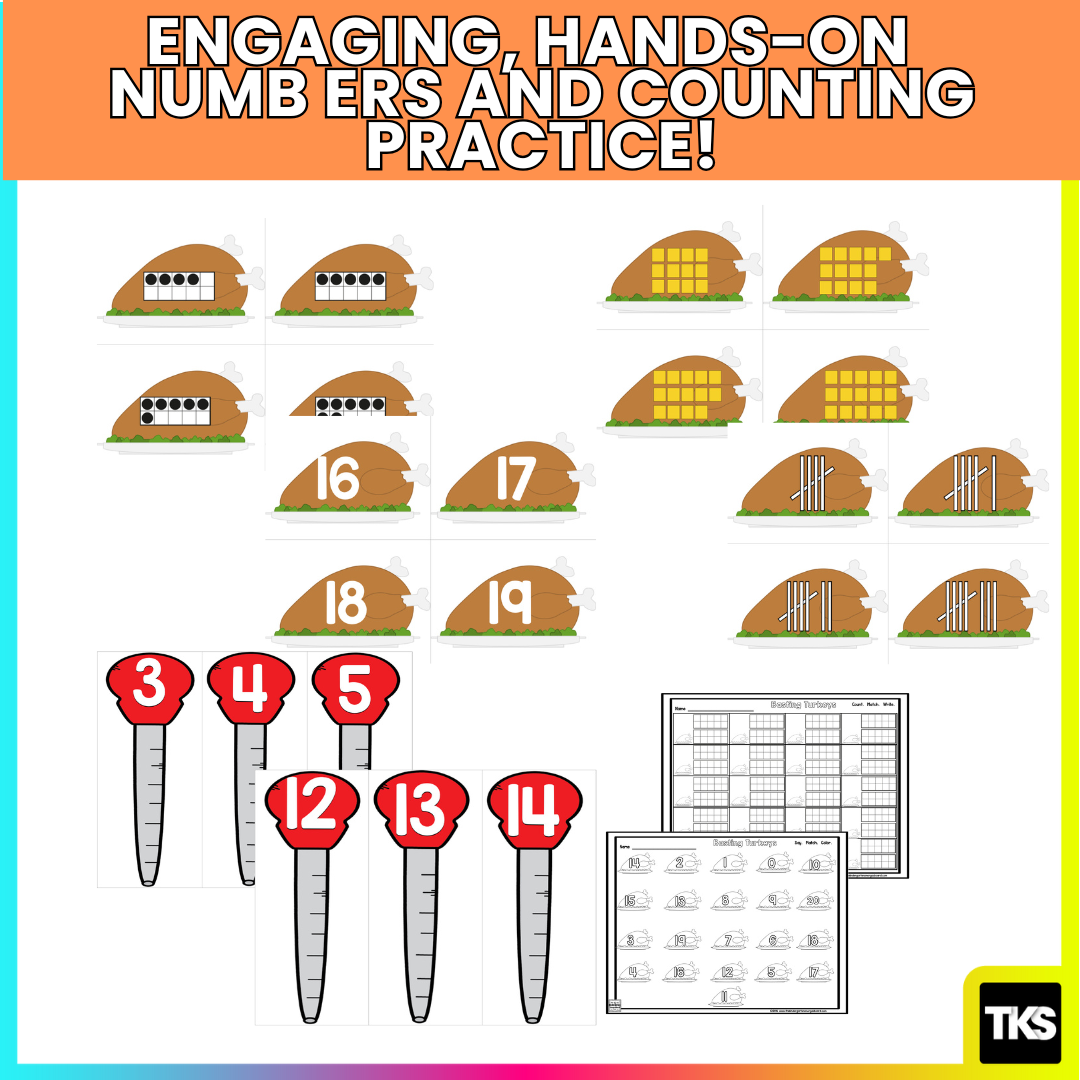 Thanksgiving Math Centers – Turkey Counting Games for Kindergarten Numbers, Ten Frames, and Tally Marks