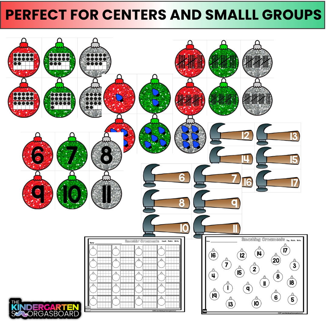 Christmas Numbers and Counting Center Activities Kindergarten Smashing Ornaments