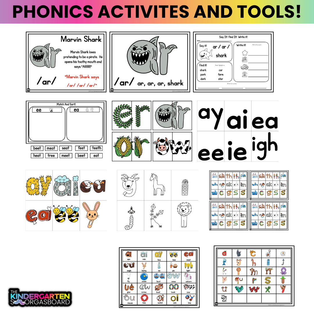 Phonics Activities & Worksheets-Embedded Mnemonics Sounds and Spellings-K–2