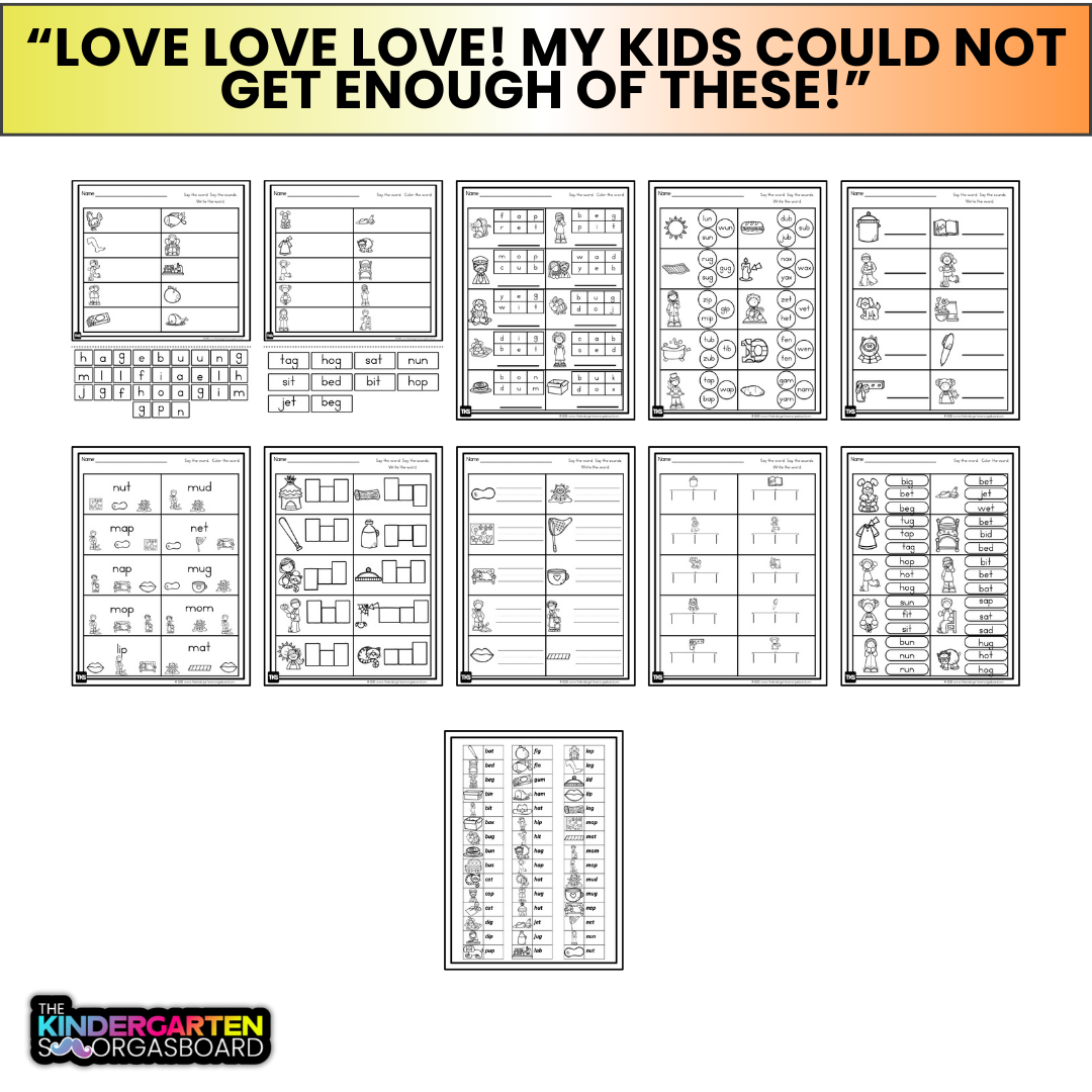 CVC Worksheets: No Prep CVC Words Worksheets-See It! Say It! Spell It!