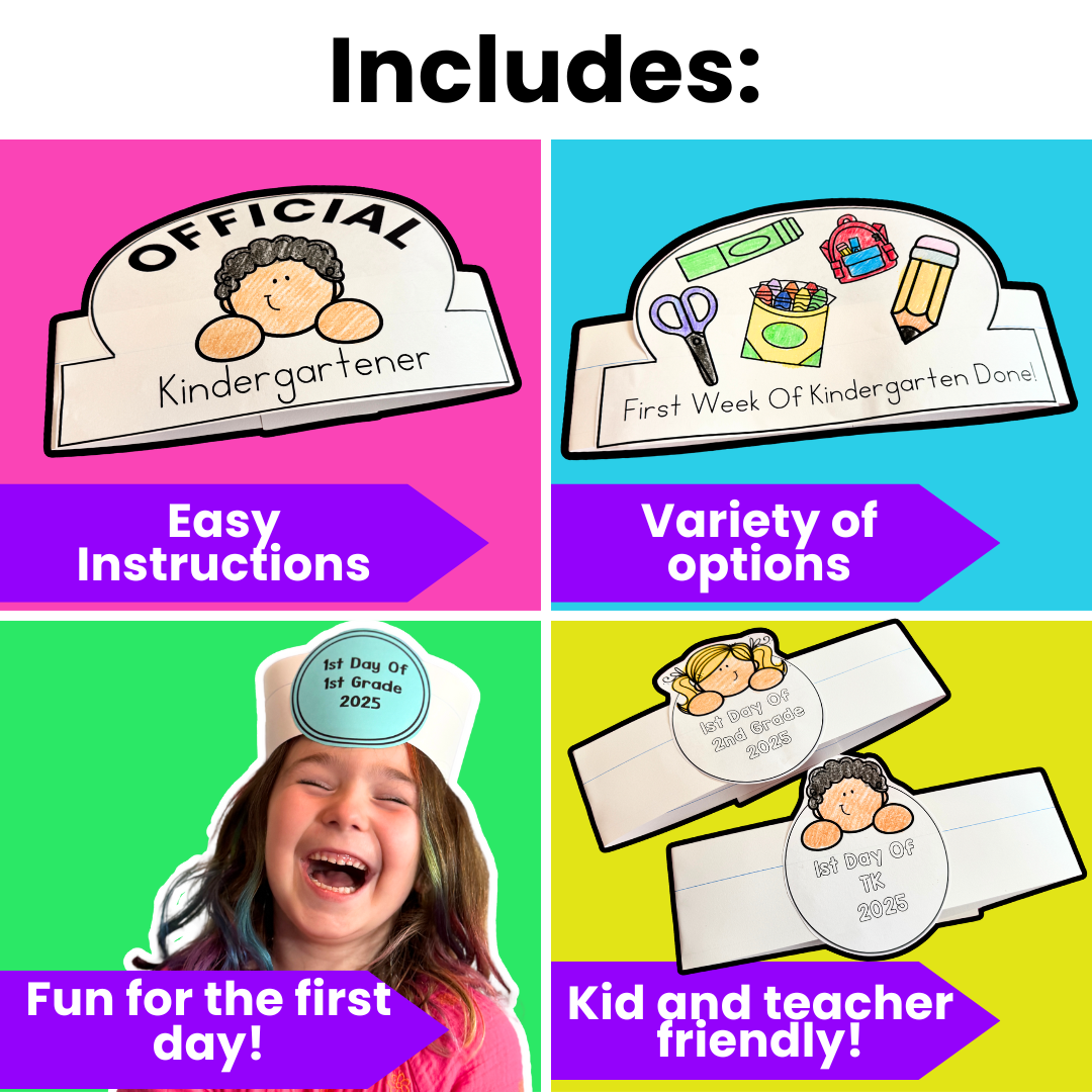 First Day of School Hats for Pre-K, K and 1!