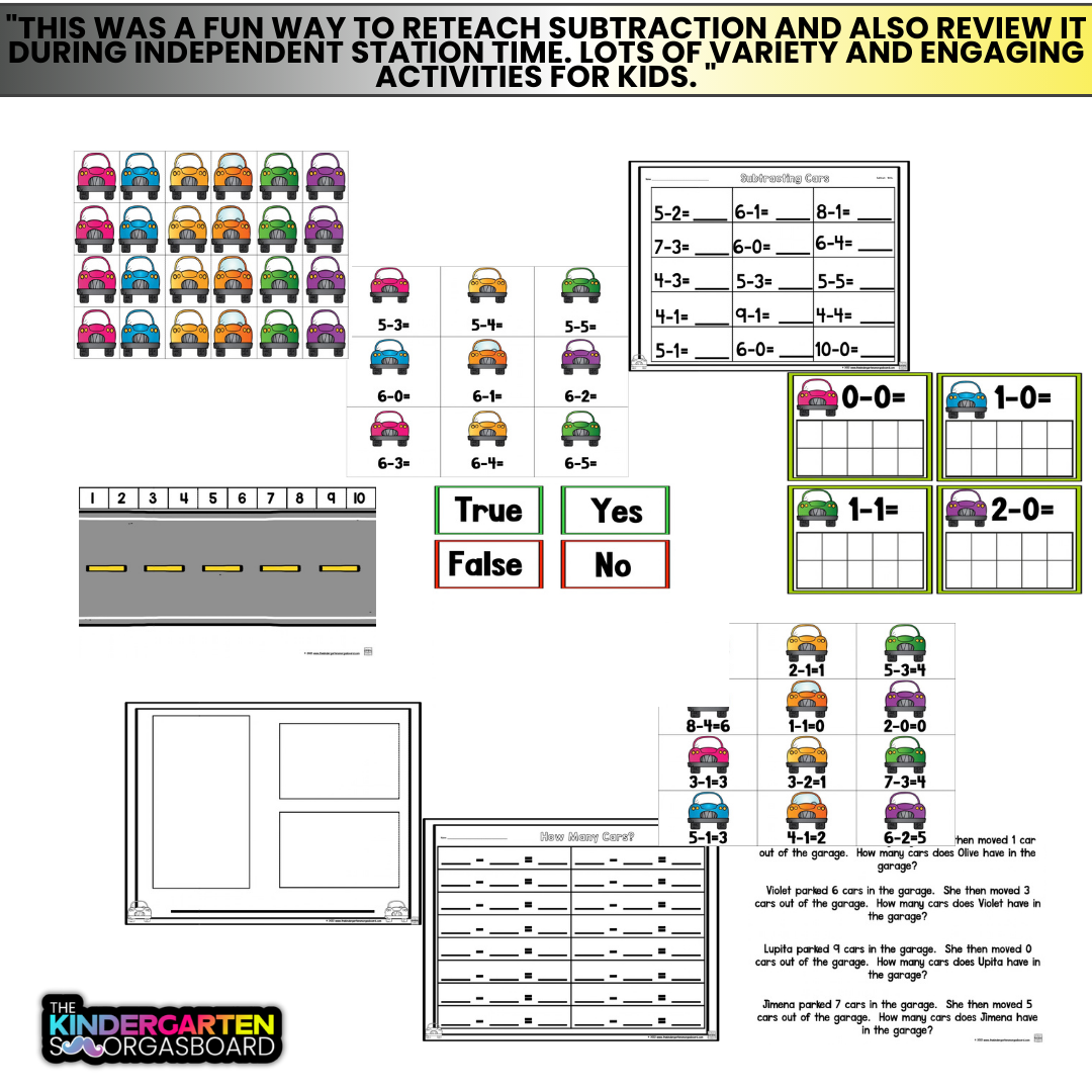 Subtraction To 10: Subtraction Within 10: Subtracting Cars