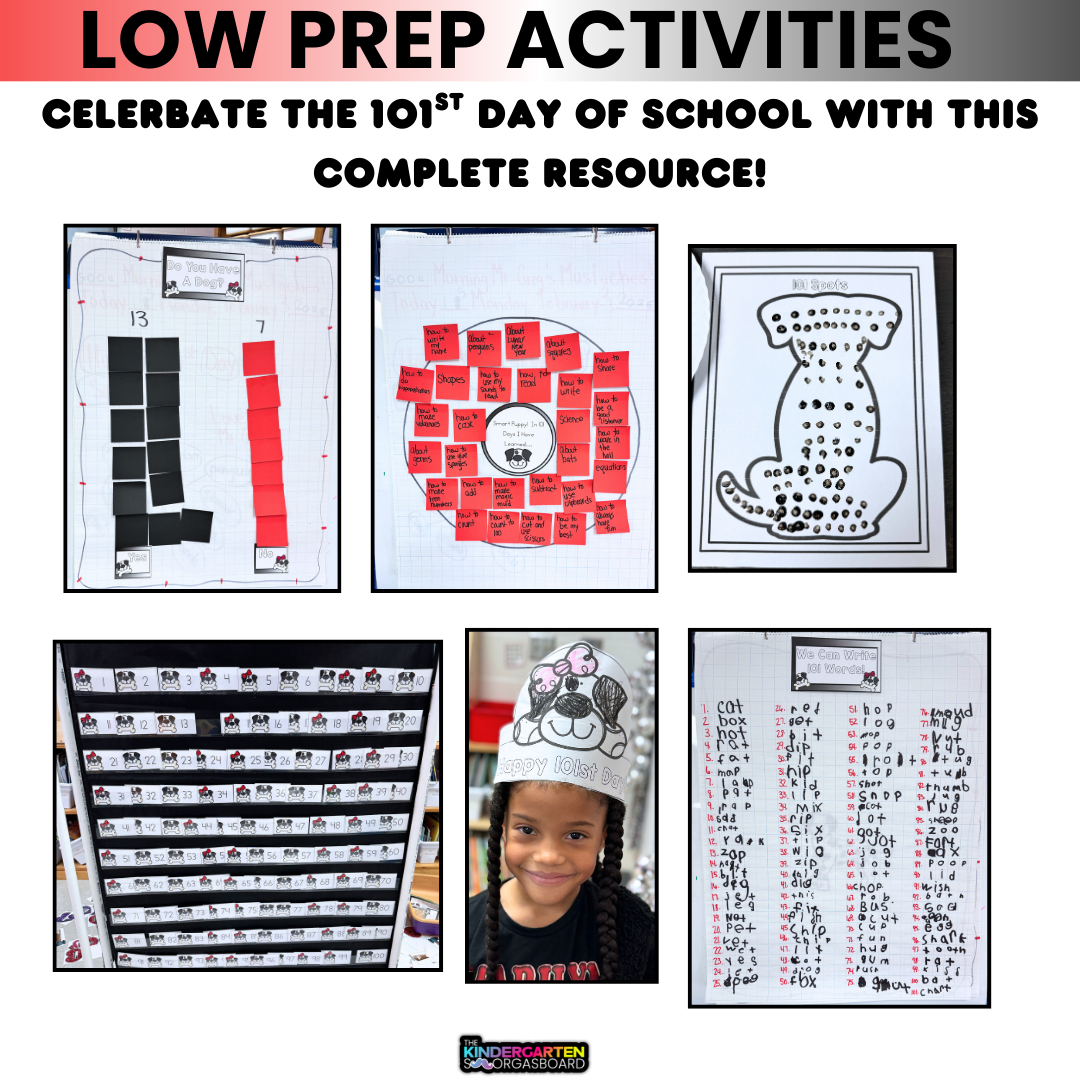 101st Day of School Writing, Counting, Phonics, Hat, STEM, & Decorations