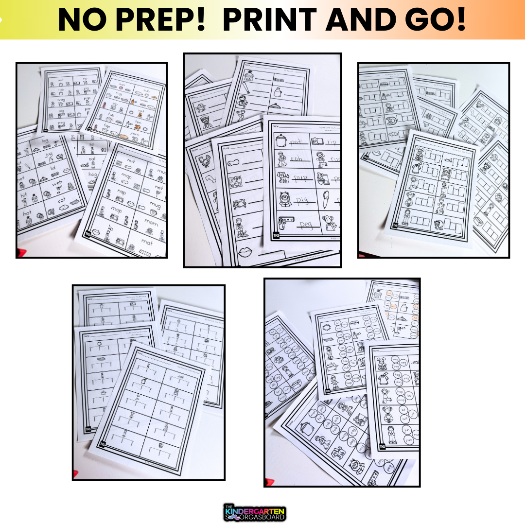 CVC Worksheets: No Prep CVC Words Worksheets-See It! Say It! Spell It!
