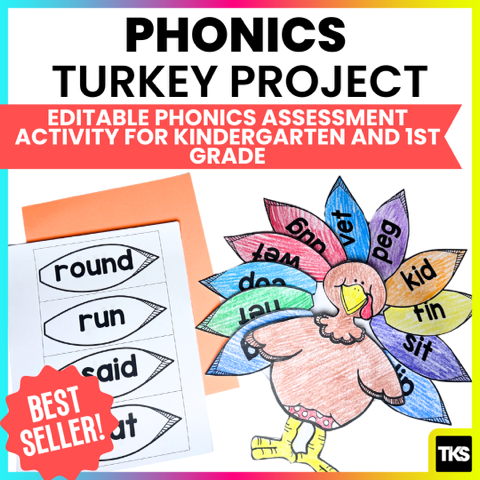 Turkey Thanksgiving Phonics Assessment Project & Activities for Kindergarten