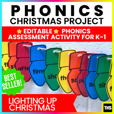 Lighting Up Christmas- Editable Phonics & Sight Word Project for Kindergarten