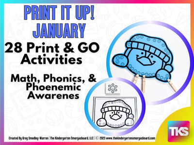 ELA & Math Low Prep Worksheets & Games Kindergarten Print It Up! January