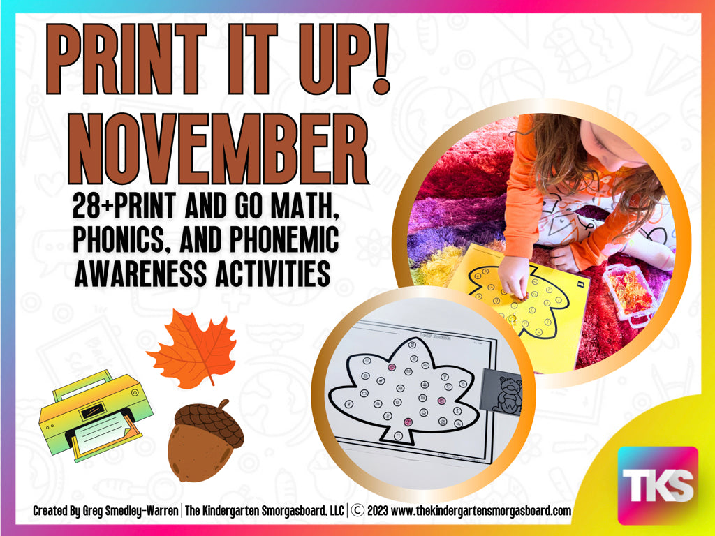 ELA & Math Low Prep Worksheets & Games Kindergarten - Print It Up! November