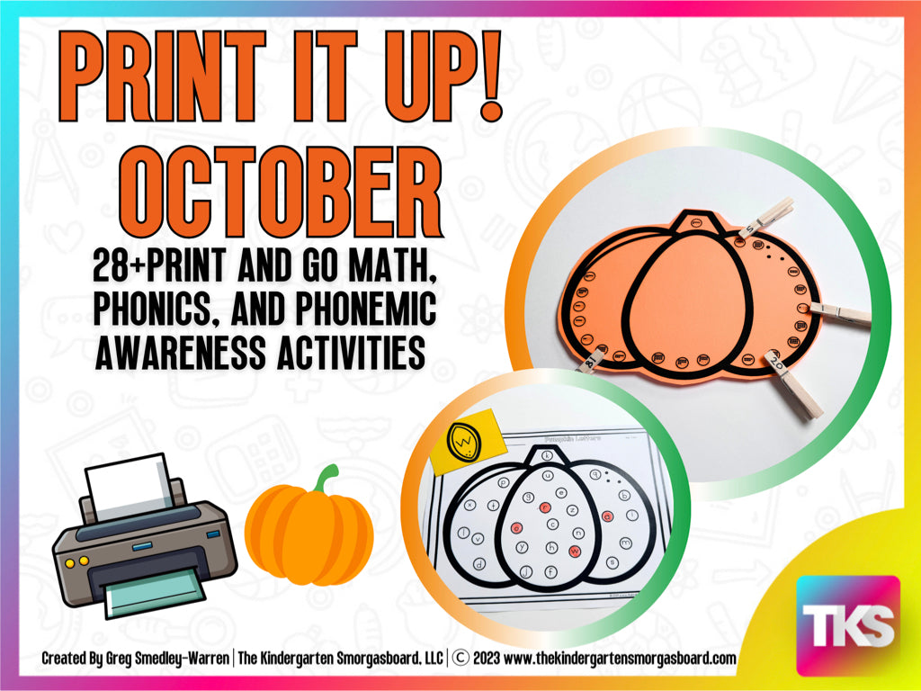 ELA & Math Low Prep Worksheets & Games Kindergarten - Print It Up! October