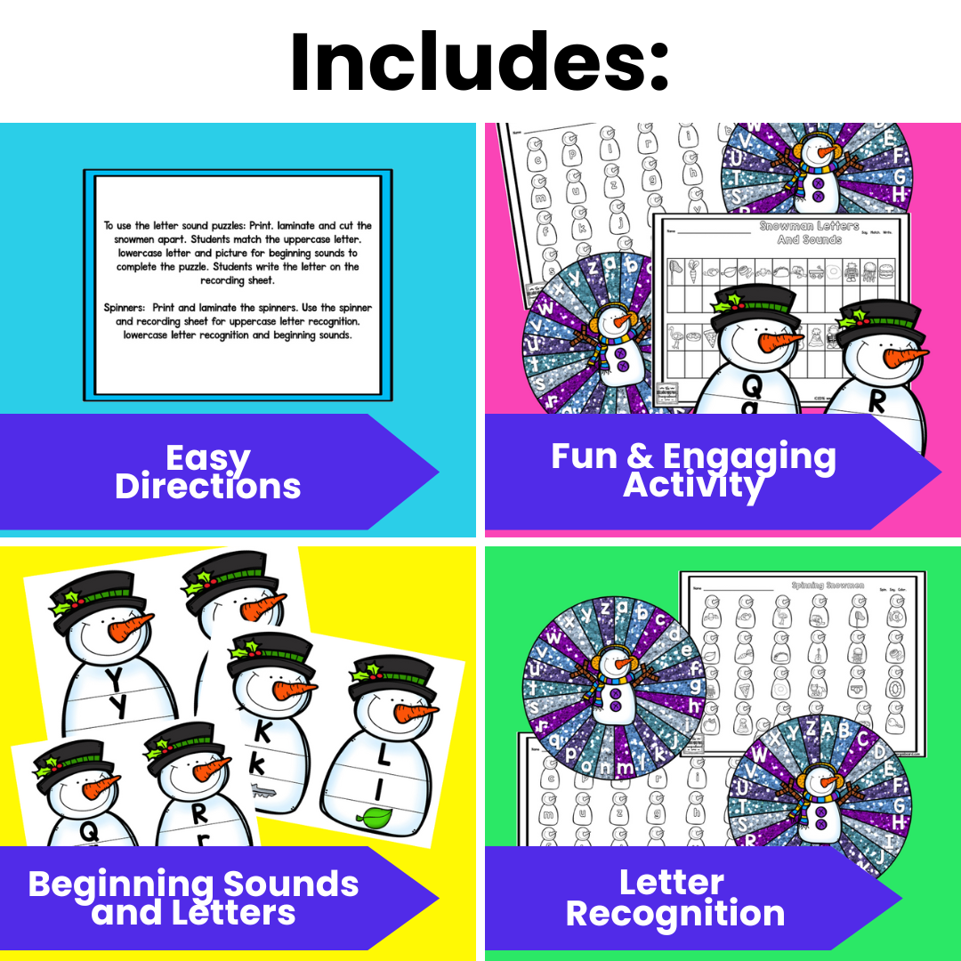 Snowman Letters & Sounds - Puzzles & Spinners