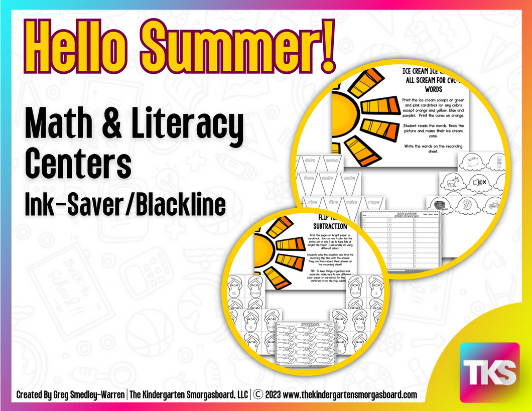 Summer Blackline Math and Literacy Centers