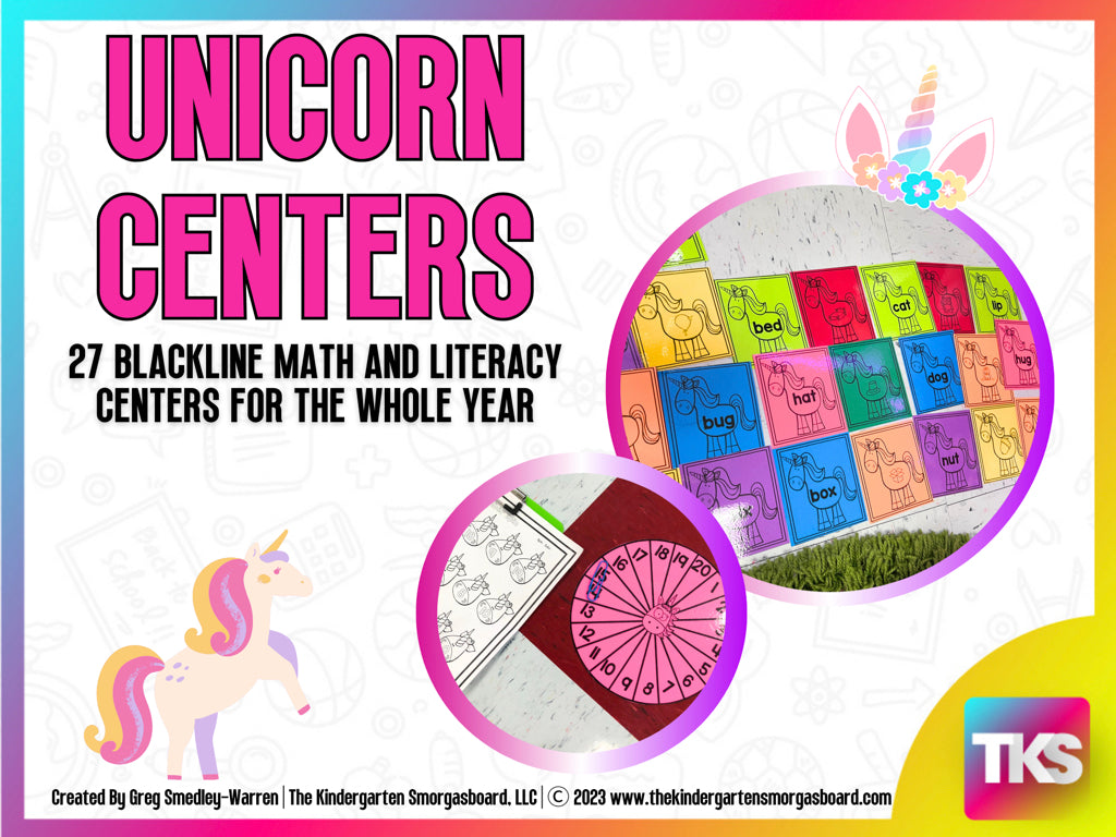 Unicorn Blackline Math and Literacy Centers for the Whole Year!