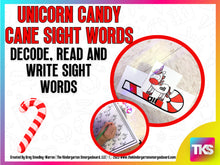 Candy Cane Unicorn Editable Sight Words