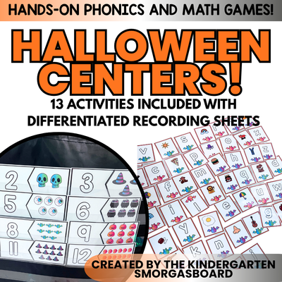 October Centers for Kindergarten | 13 Halloween Math & Literacy Games
