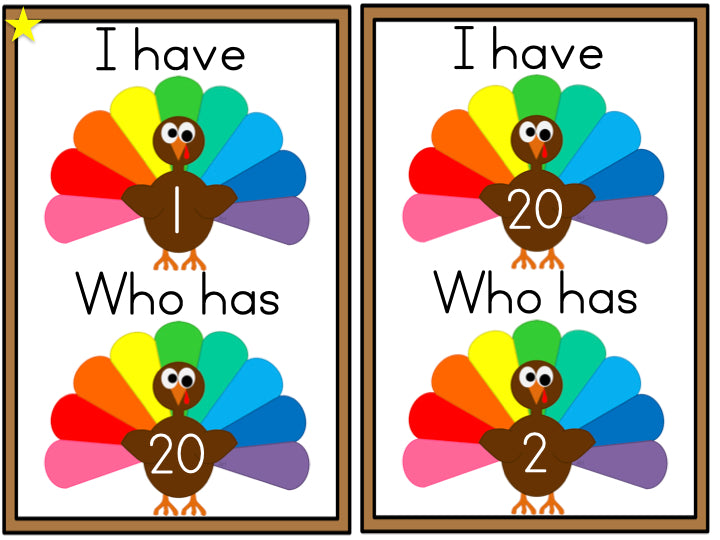 Turkey I Have, Who Has? Numbers 0 - 20 FREEBIE!