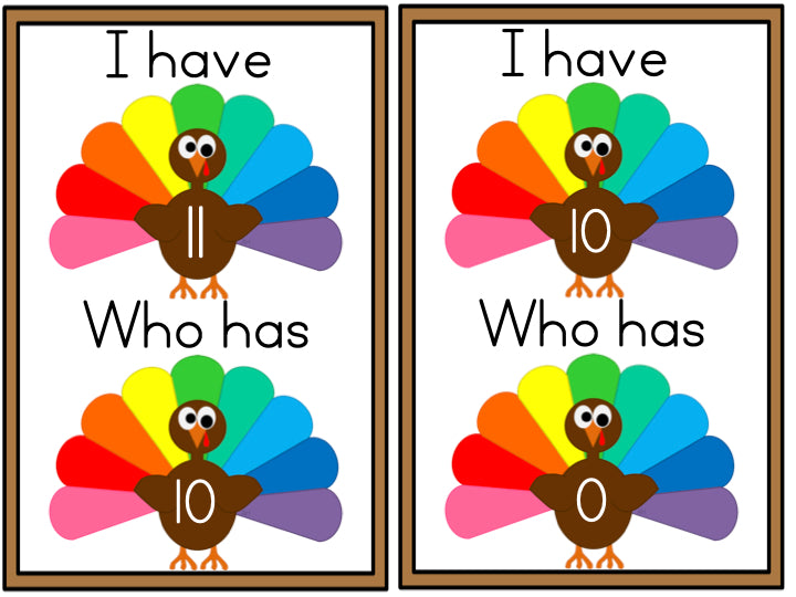 Turkey I Have, Who Has? Numbers 0 - 20 FREEBIE!