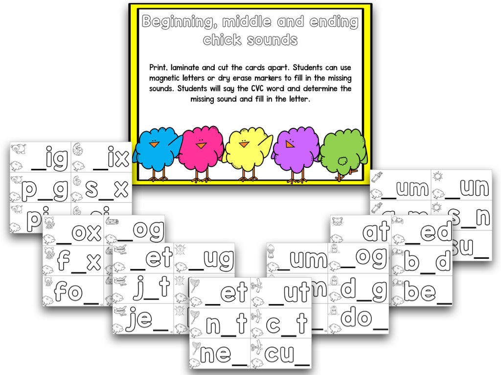 Chicks Easter Blackline Math and Literacy Centers