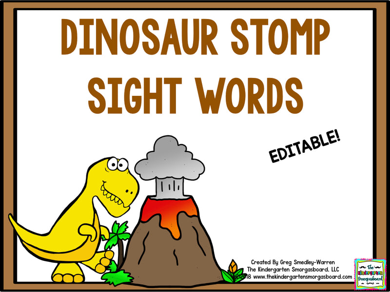 Dinosaur Stomp Editable Sight Words – The Kindergarten