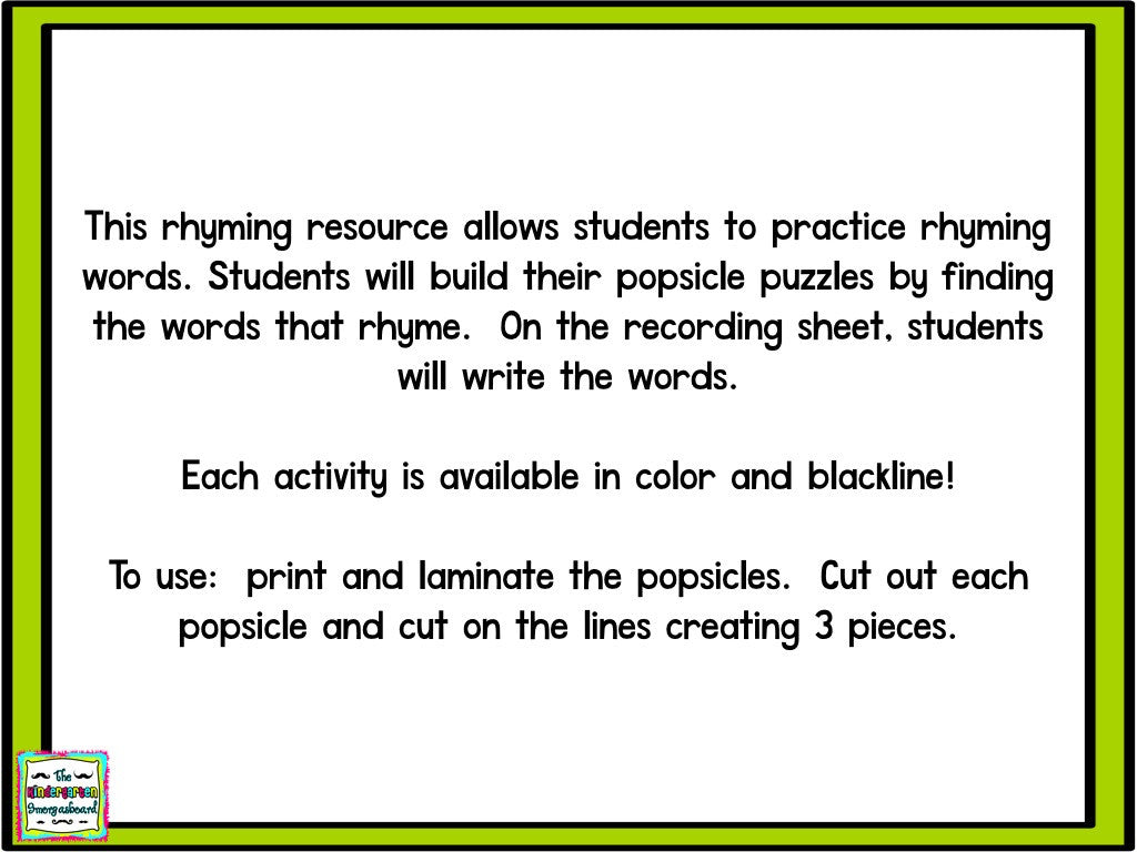 Popsicle Rhyming Words