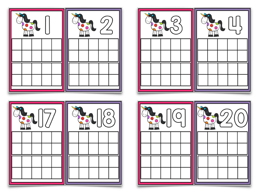 Pineapples, Unicorns, and Cacti, Oh my! Ten Frame Cards