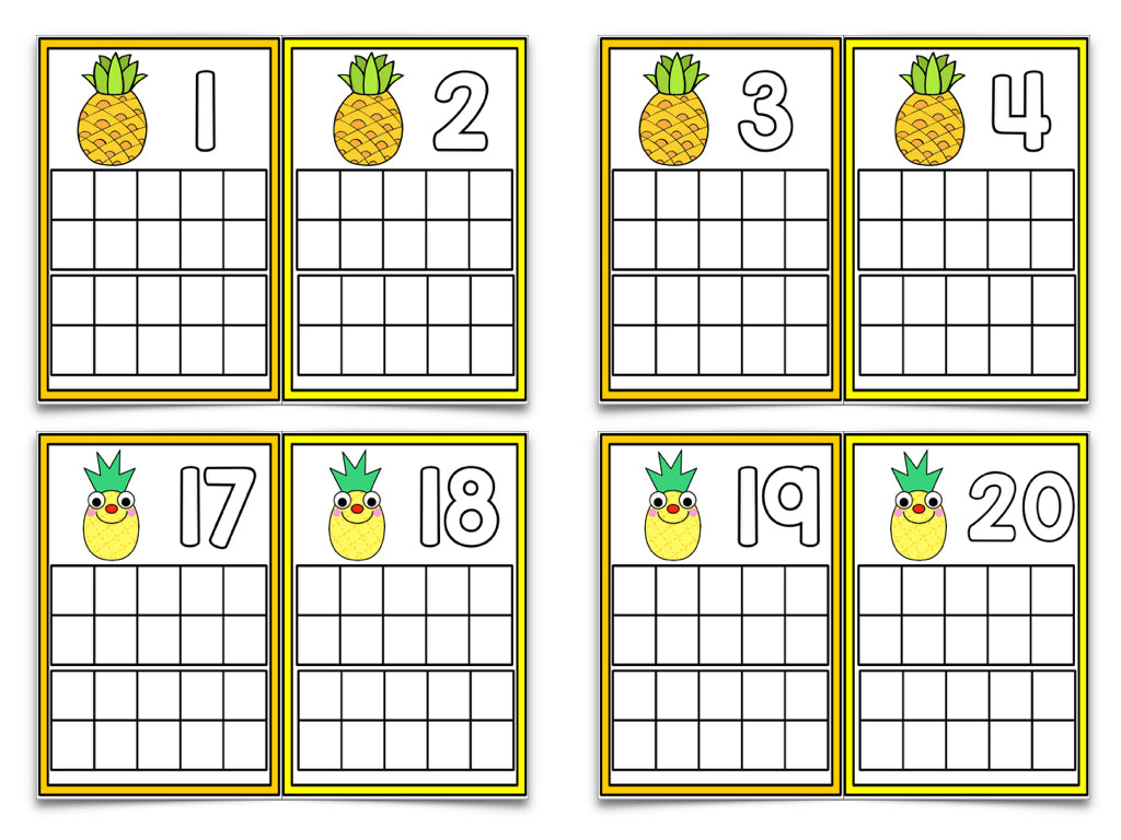 Pineapples, Unicorns, and Cacti, Oh my! Ten Frame Cards