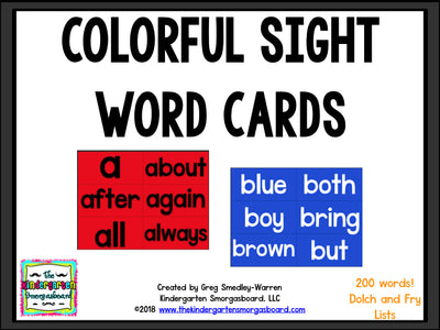 Colorful Sight Word Cards