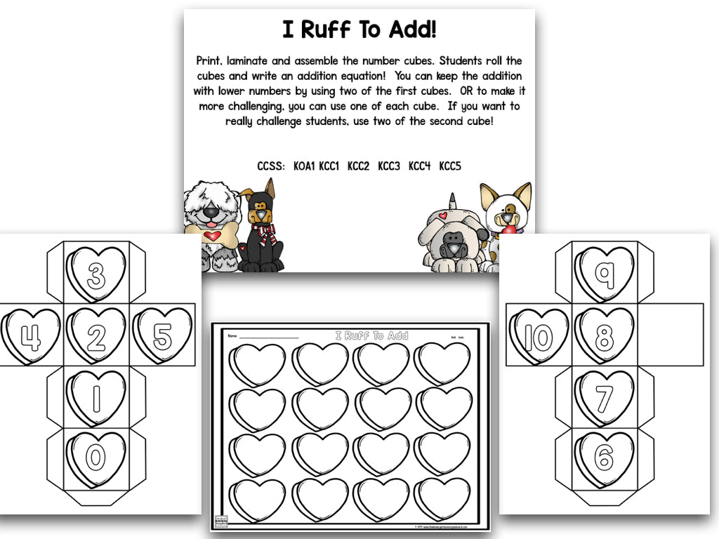 Valentine's Day Blackline Math and Literacy Centers