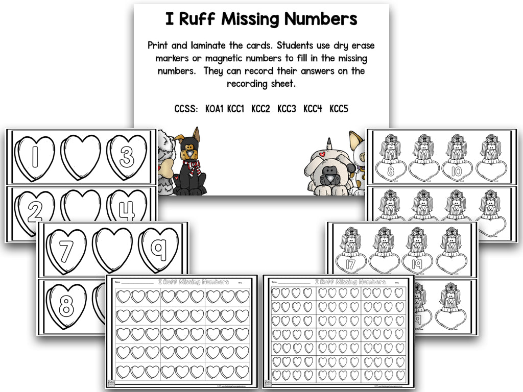 Valentine's Day Blackline Math and Literacy Centers
