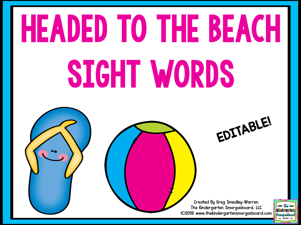 Headed to the Beach Editable Sight Words