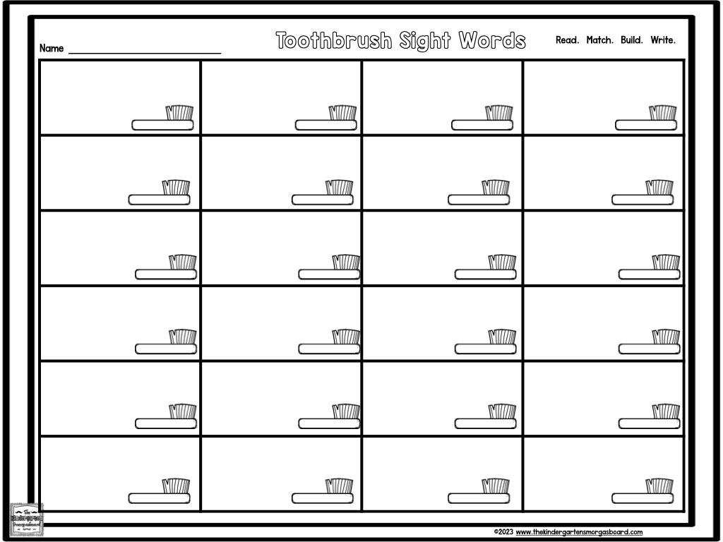 Toothbrush Sight Words