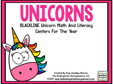 Unicorn Blackline Math and Literacy Centers for the Whole Year!